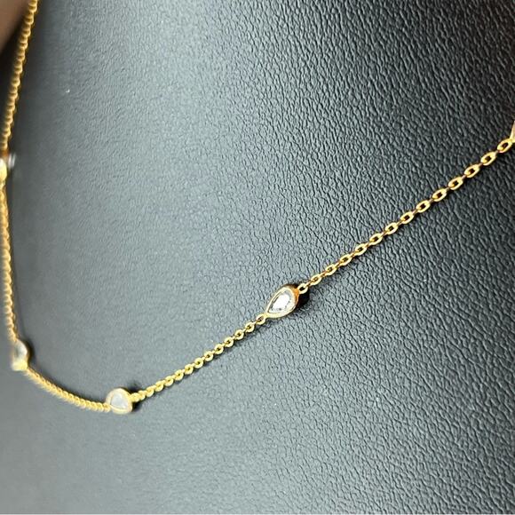 Anthropologie Serafina Boho Dainty Gold Tone Crystal Choker Necklace 14" - Picture 2 of 4